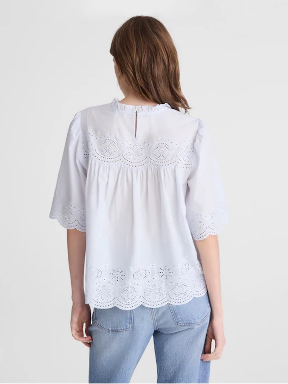 NWT MADEWELL Embroidered Pintuck High-Neck Top Soft Blue Small 100% Cotton NZ462 - Picture 13 of 14